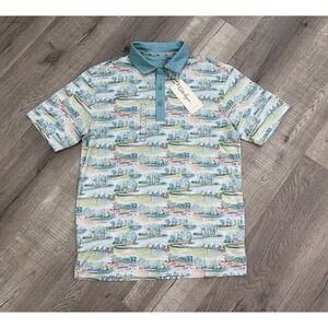 NWT Walter Hagen Men's Performance Golf Polo Shirt S Water Color Scene $70 New
